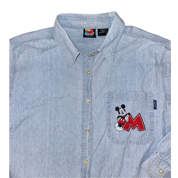 90's Disney Mickey Mouse Vintage Denim‎ Button Down Size: Large - Picture 2 of 5